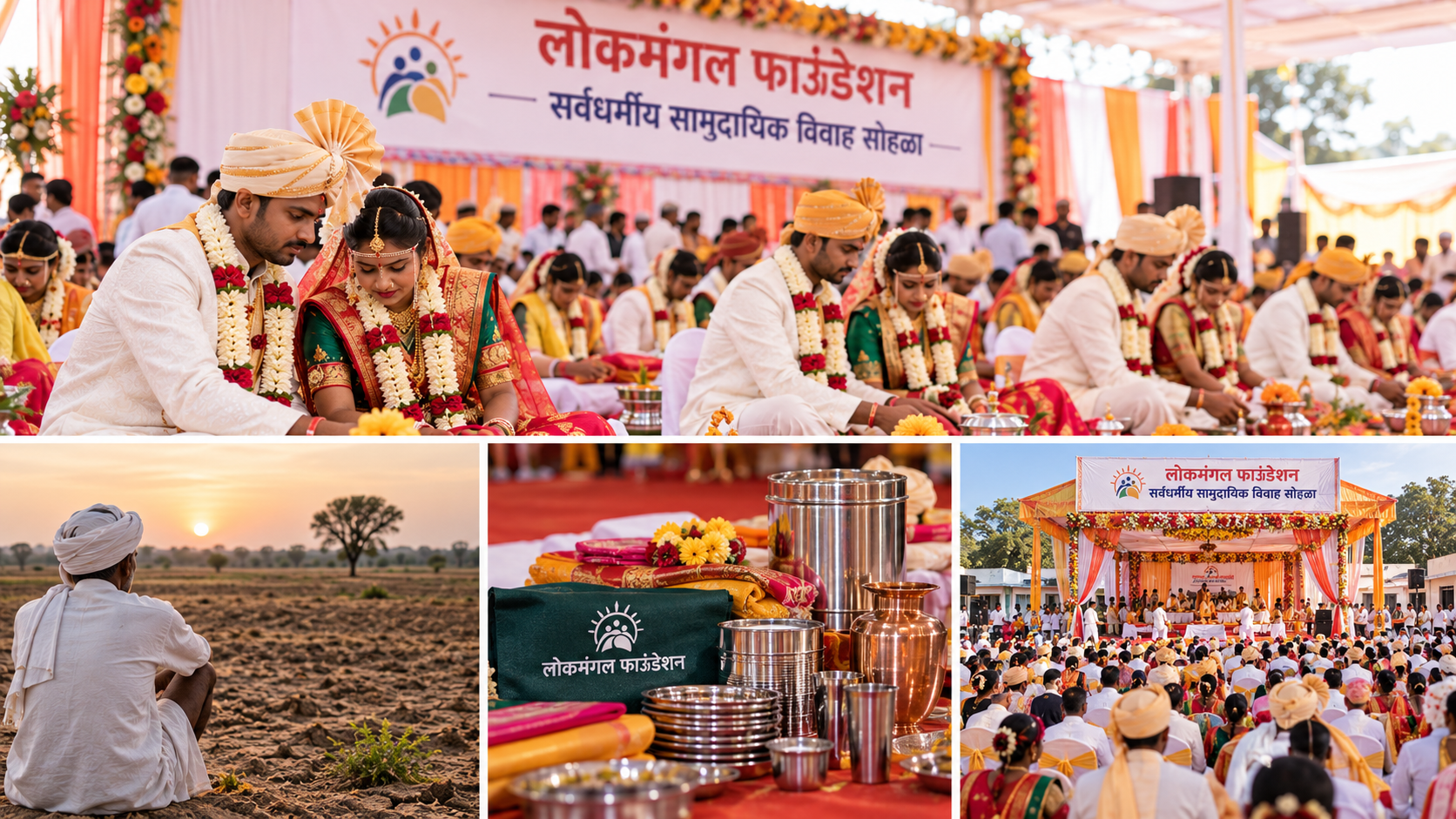 लेकीचे लग्न कर्जाचे ओझे ठरू नये! दुष्काळग्रस्त शेतकरी कुटुंबांसाठी लोकमंगल फाउंडेशनचे आवाहन अल्प शुल्कात सन्मानाने विवाहाची संधी; ४९ वा सर्वधर्मीय सामुदायिक विवाह सोहळा १३ डिसेंबर २०२६ रोजी सोलापुरात